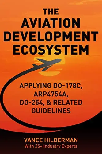 Afuzion : Book cover for "the aviation development ecosystem" by vance hilderman, featuring an airplane trail graphic on an orange gradient background.